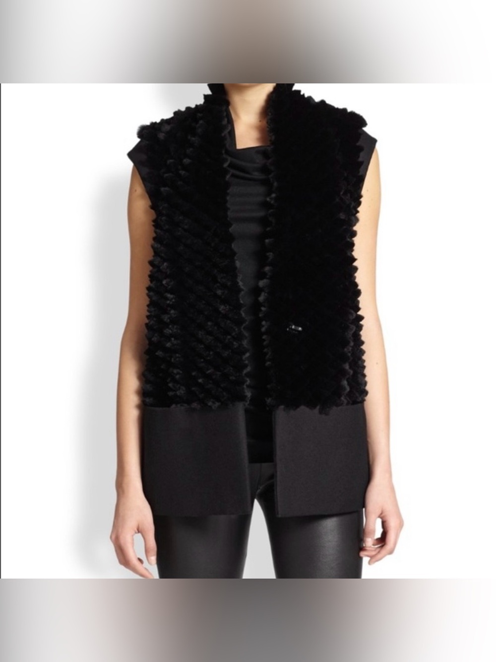 Helmut Lang Black 100% Rabbit Fur Sleeveless Vest Small